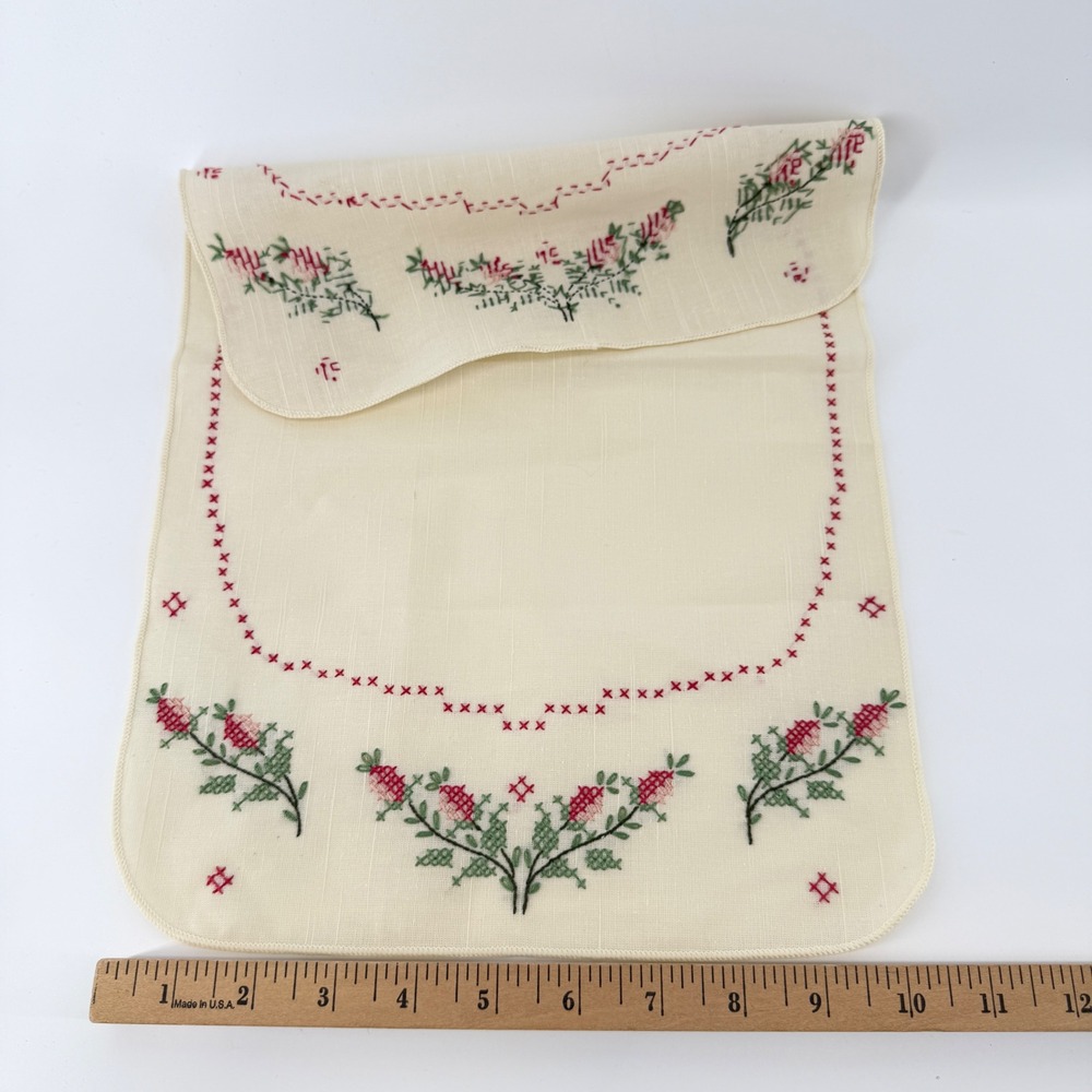Vintage Cross Stitch Floral Embroidery Cream Place Mat Table Runner 16x11 - Picture 5 of 7